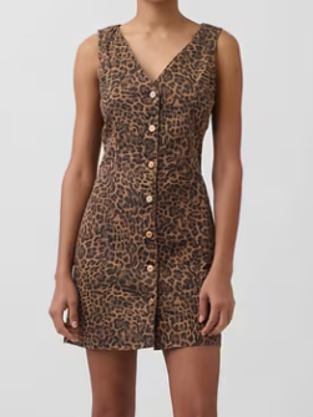 GAP Leopard Denim V-Neck Mini Dress